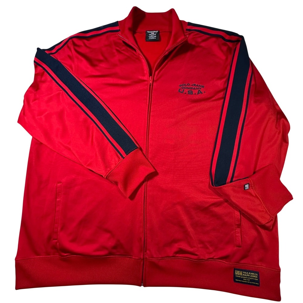 Polo Jeans Co Ralph Lauren Mens XL Red Navy Stripe Track Jacket Full Zip USA